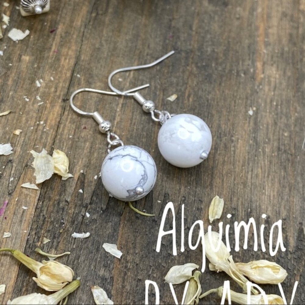 Simple spheres dangle white howlite earrings